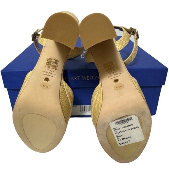 Stuart Weitzman Ryder 95 Platform Sandal Wheat Tan Textured Rafia Size 8.5 New - Picture 14 of 15